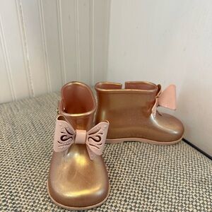 Gold Toddler Rain Boots with Bow!